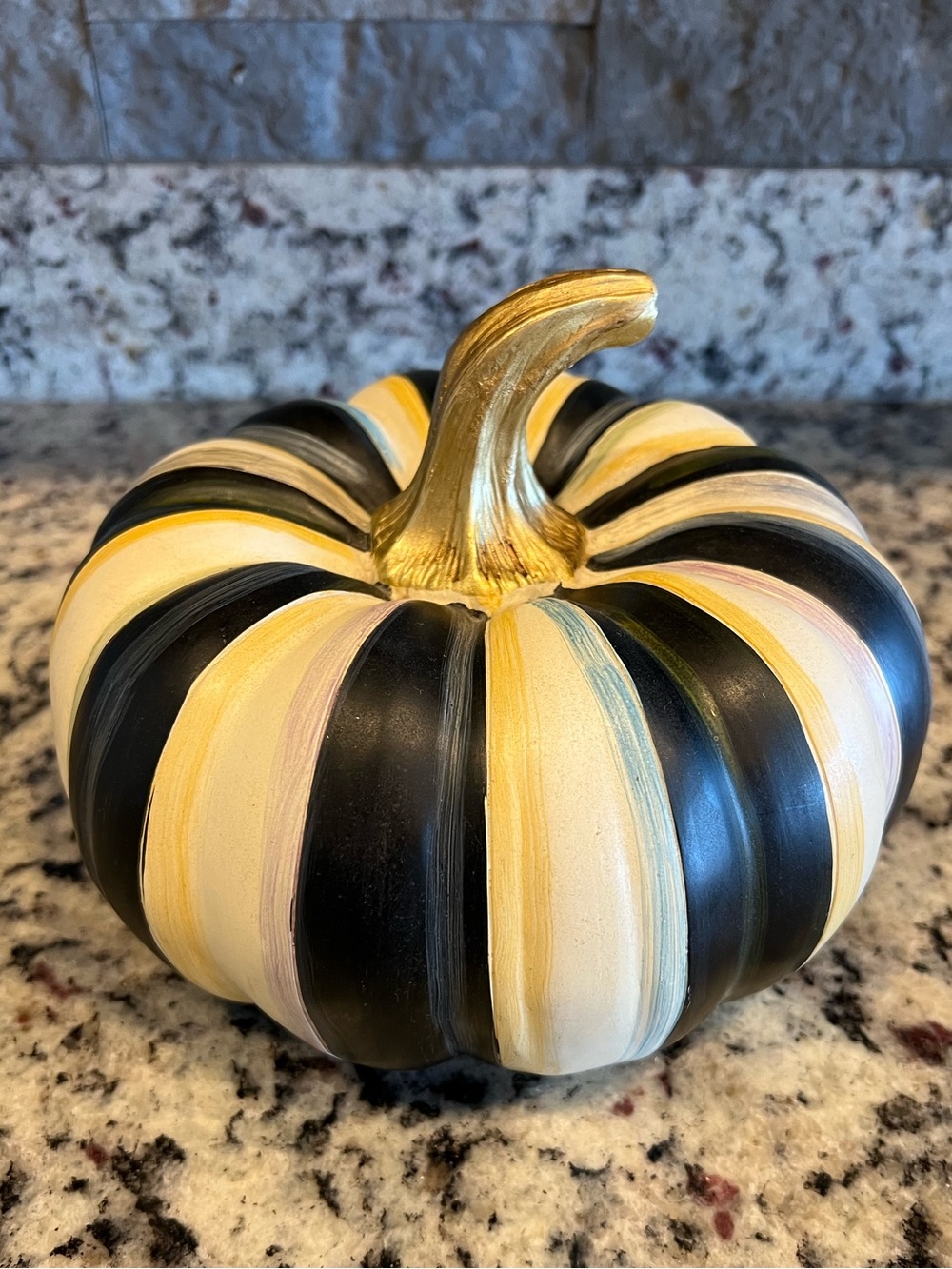Mackenzie-Childs Vintage Courtly Check Pumpkin. 8” W and 6” H. EUC.